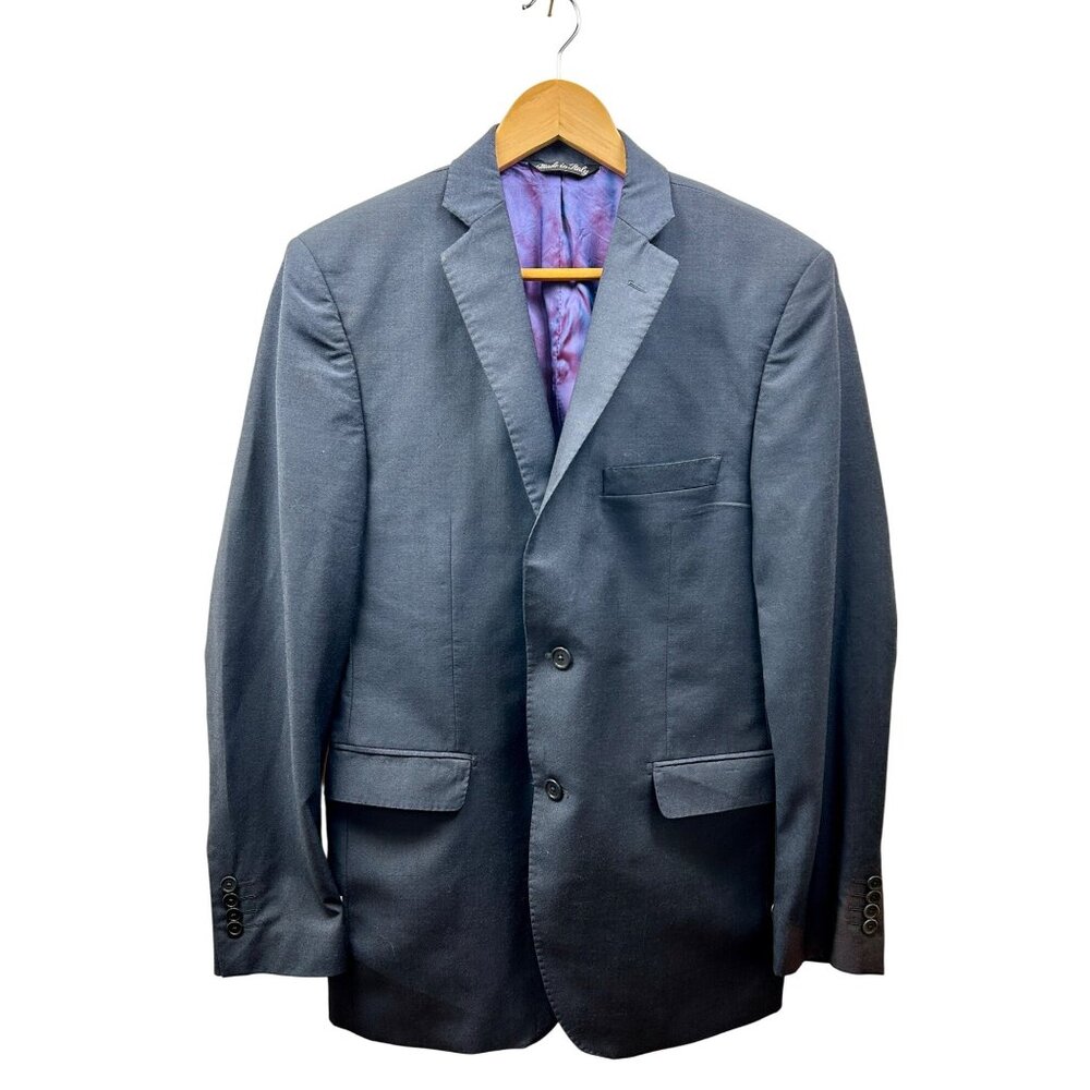Saks Fifth Ave Trim Fit Blazer Mens 40R Navy Blue Wool Ermenegildo Zegna Italy